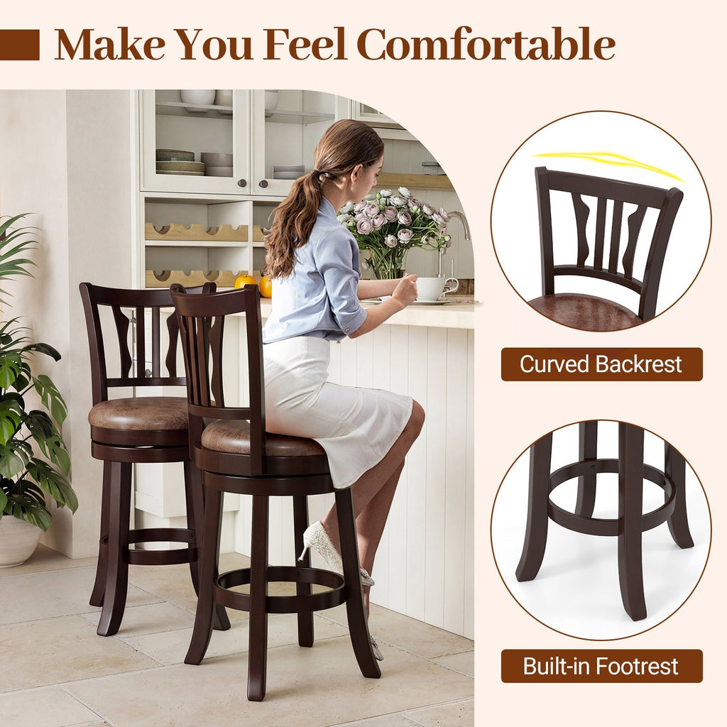 Counter Height Swivel Bar Stools Set of 2 with Back and Solid Rubber Frame