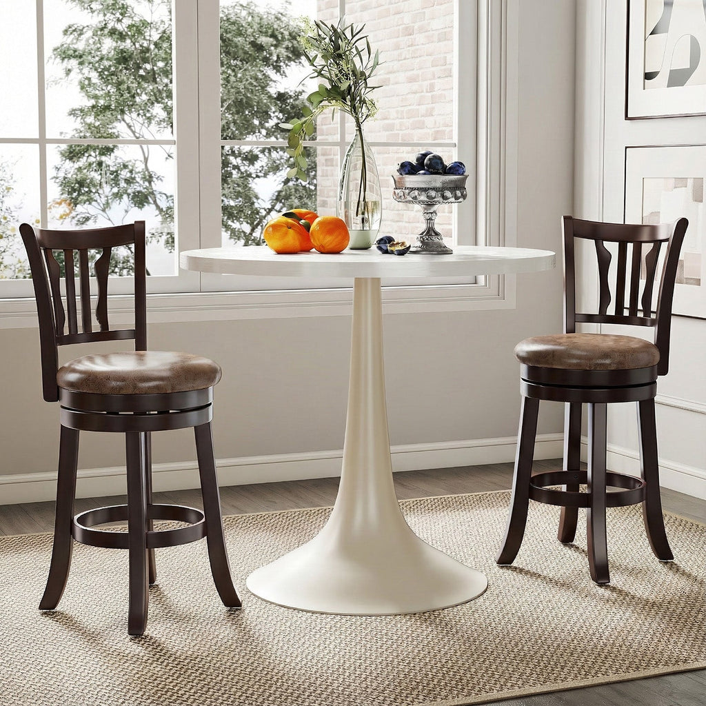 Counter Height Swivel Bar Stools Set of 2 with Back and Solid Rubber Frame