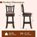 Counter Height Swivel Bar Stools Set of 2 with Back and Solid Rubber Frame