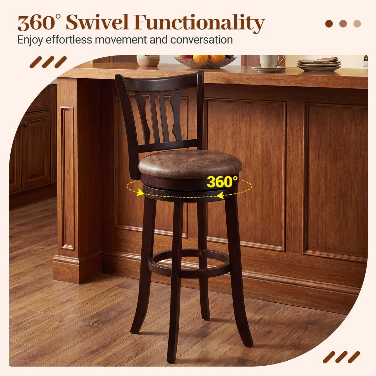 Counter Height Swivel Bar Stools Set of 2 with Back and Solid Rubber Frame