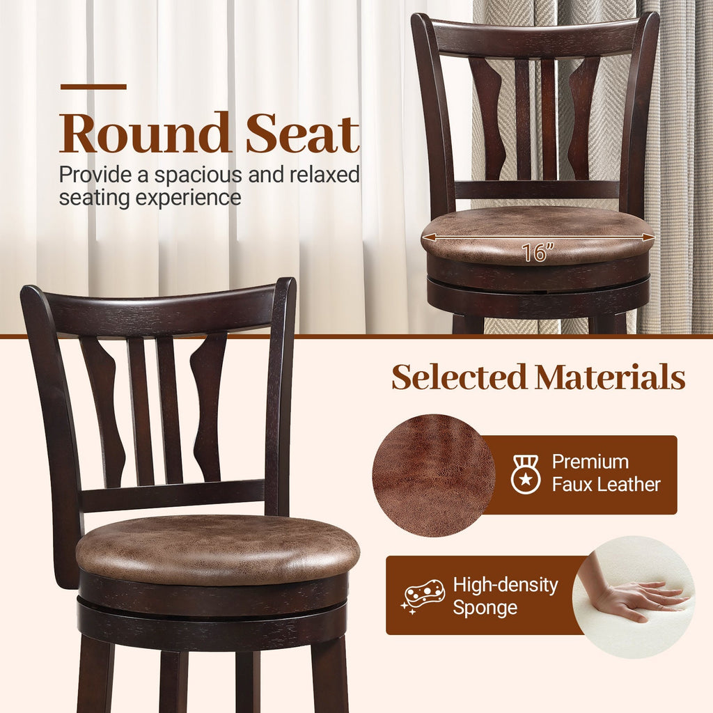 Counter Height Swivel Bar Stools Set of 2 with Back and Solid Rubber Frame
