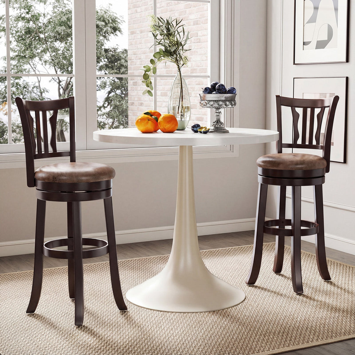 Counter Height Swivel Bar Stools Set of 2 with Back and Solid Rubber Frame