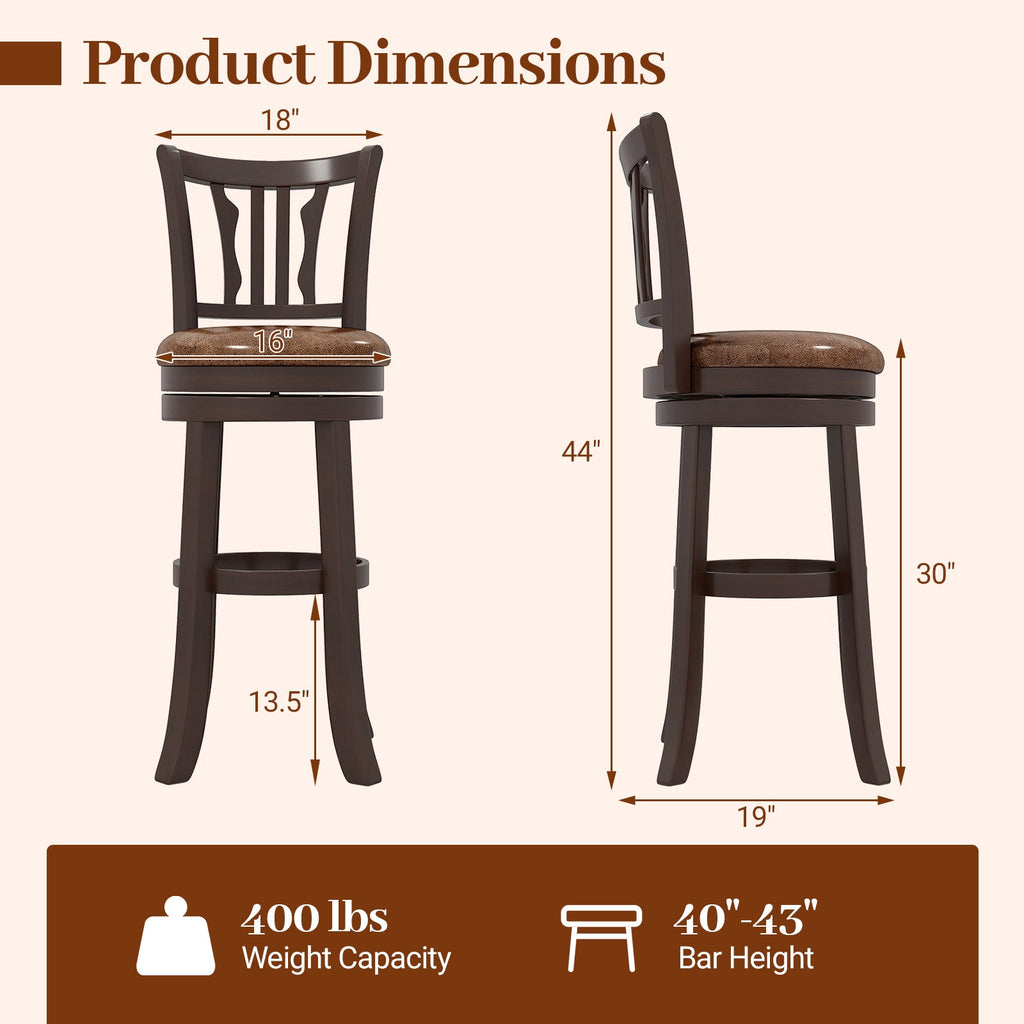 Counter Height Swivel Bar Stools Set of 2 with Back and Solid Rubber Frame
