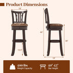 Counter Height Swivel Bar Stools Set of 2 with Back and Solid Rubber Frame
