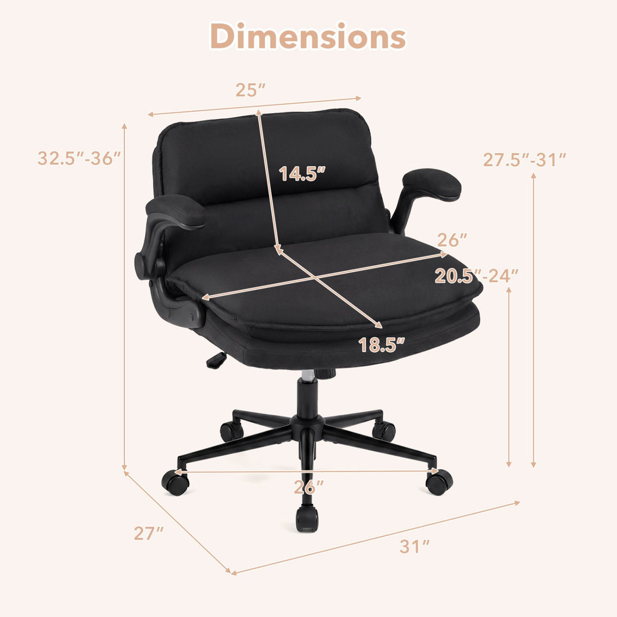 Criss Cross Chair on Wheels with Flip-up Arms Adjustable Height