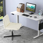 PU Leather Upholstered Cross-legged Office Chair with Oversized U-shaped Seat for Home Office Make Up