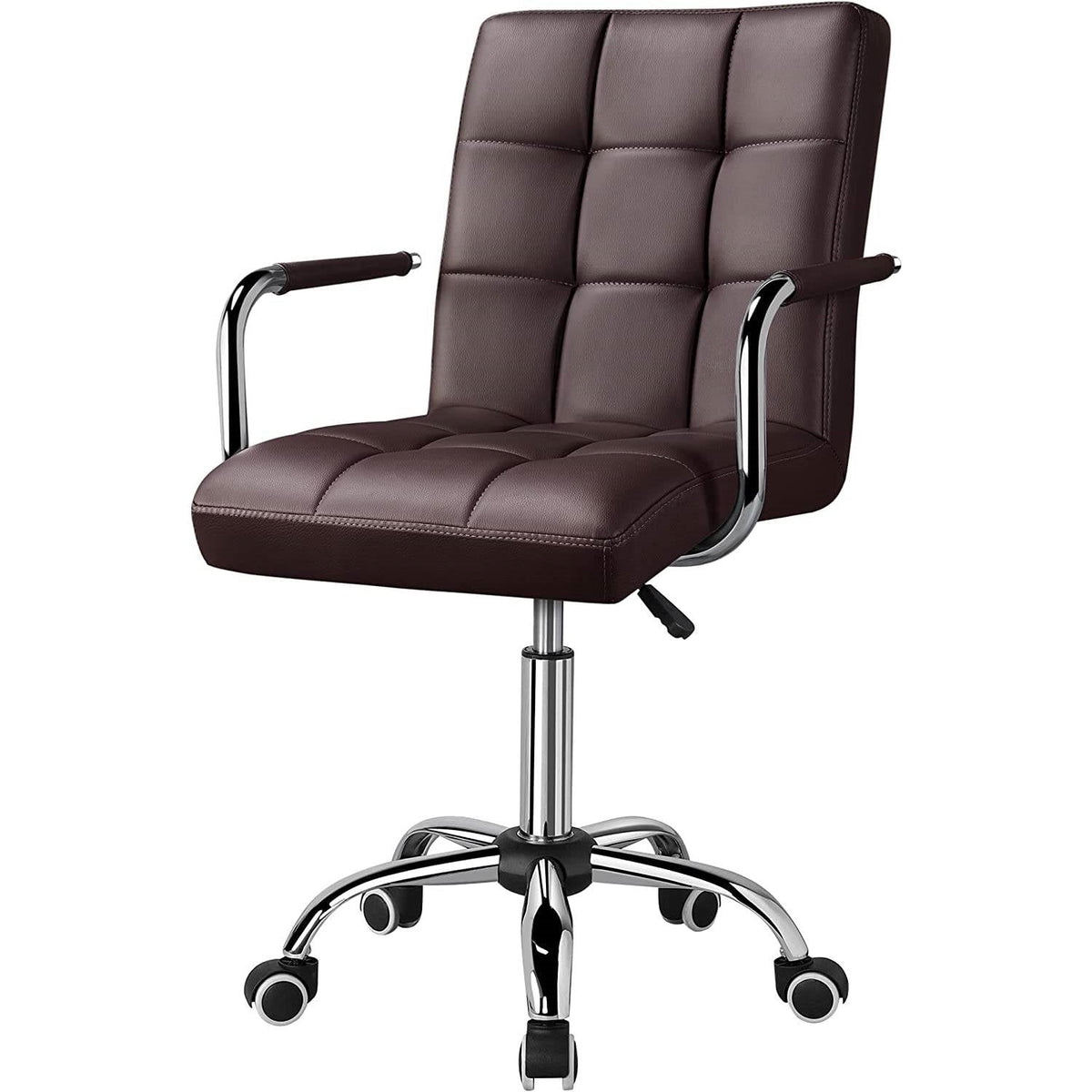 Dark Brown Faux Leather Mid-Back Swivel Office Chair with Removable Armrests