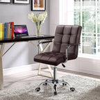 Dark Brown Faux Leather Mid-Back Swivel Office Chair with Removable Armrests