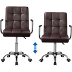 Dark Brown Faux Leather Mid-Back Swivel Office Chair with Removable Armrests