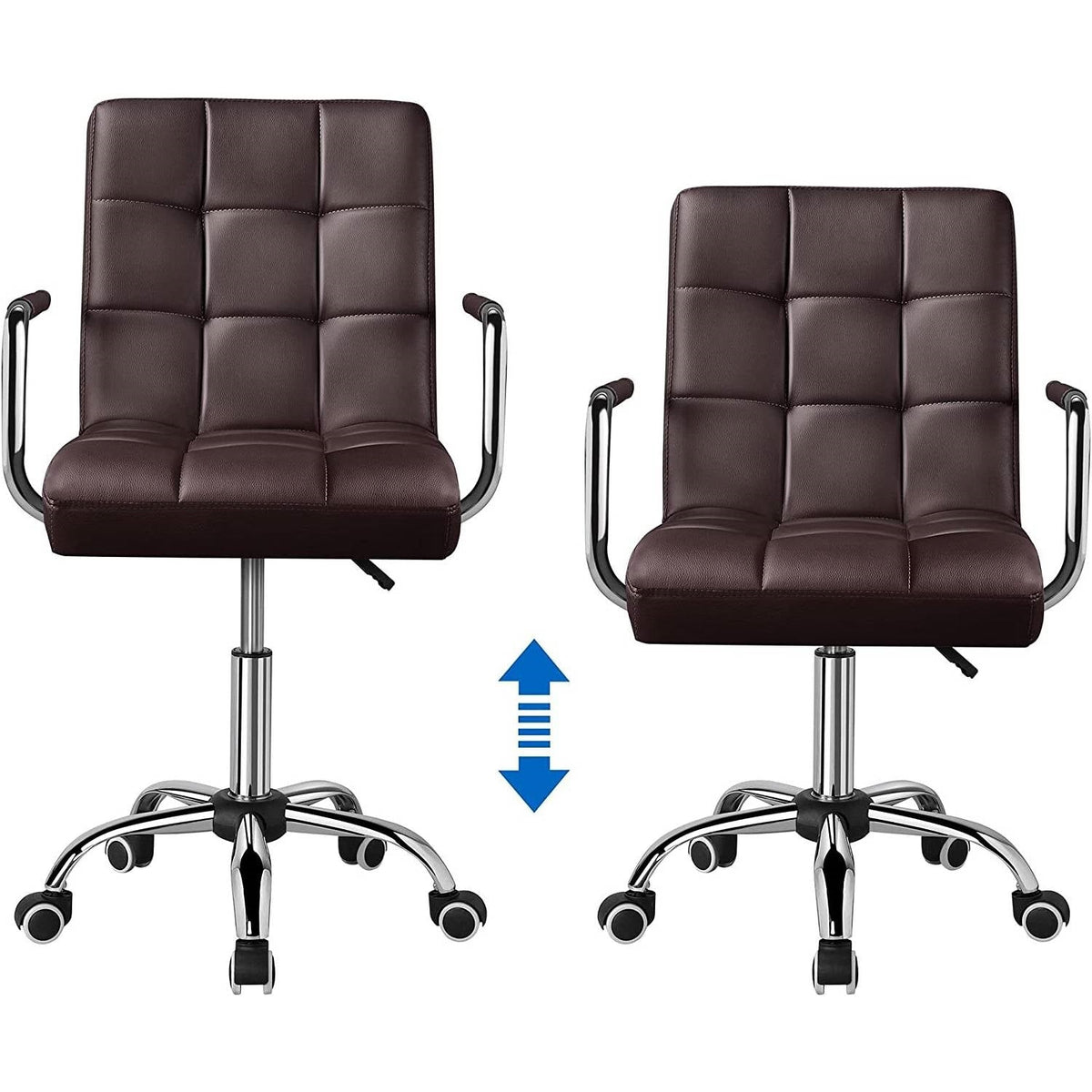 Dark Brown Faux Leather Mid-Back Swivel Office Chair with Removable Armrests