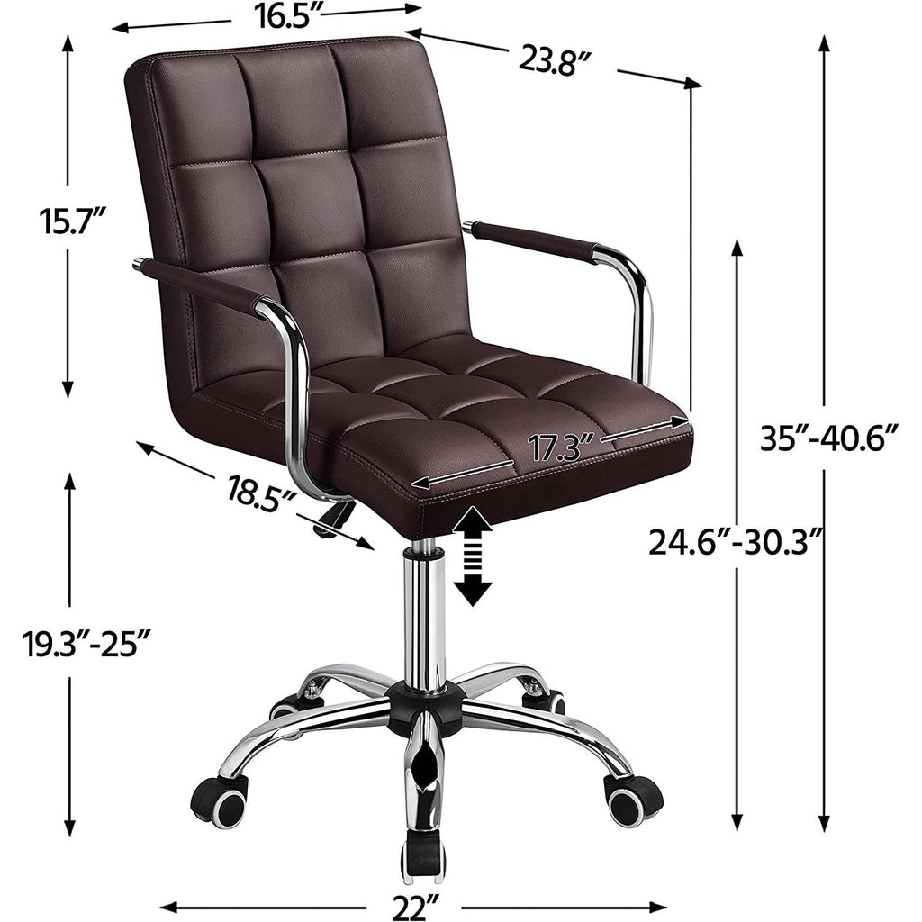 Dark Brown Faux Leather Mid-Back Swivel Office Chair with Removable Armrests