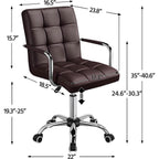 Dark Brown Faux Leather Mid-Back Swivel Office Chair with Removable Armrests