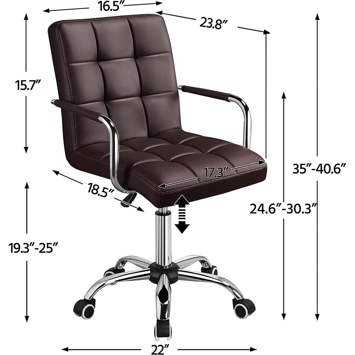 Dark Brown Faux Leather Mid-Back Swivel Office Chair with Removable Armrests