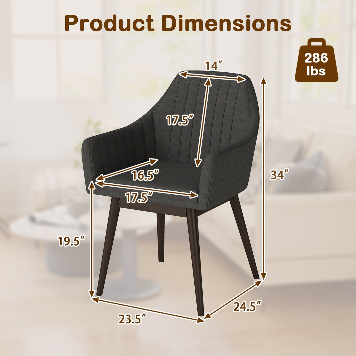 Dining Chairs Set of 2 Upholstered Accent Chairs with Comfy Padded Backrest and Seat