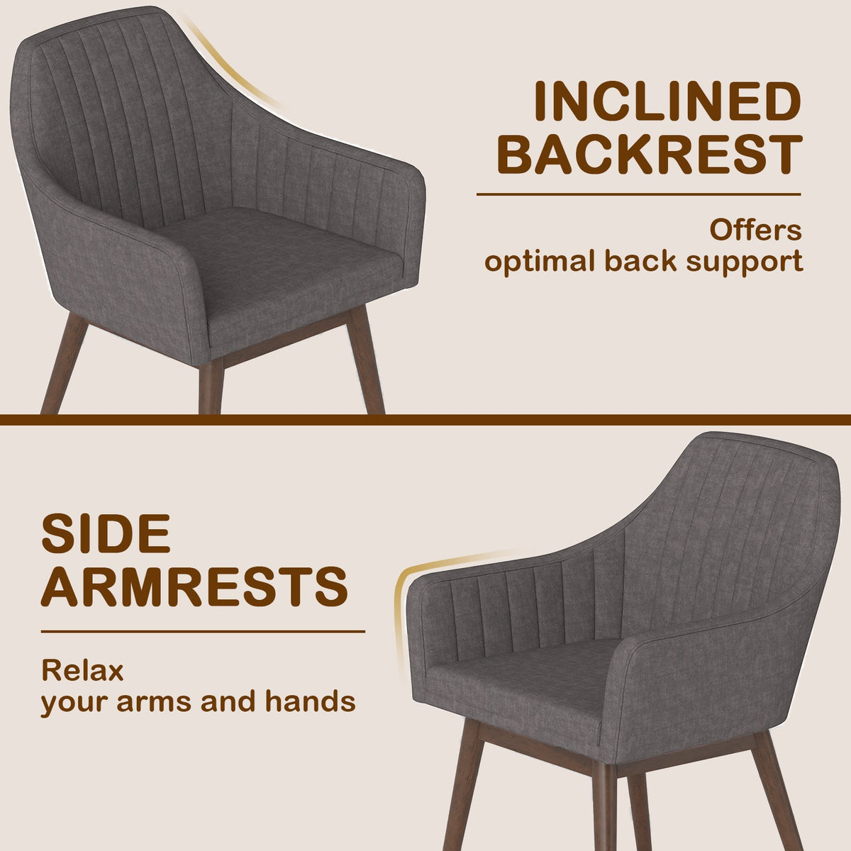 Dining Chairs Set of 2 Upholstered Accent Chairs with Comfy Padded Backrest and Seat