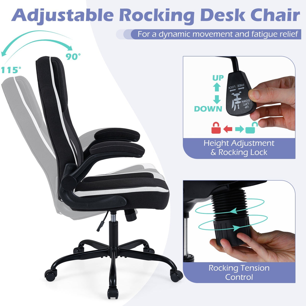 Ergonomic Computer Office Chair with 90° Flip-up Armrests