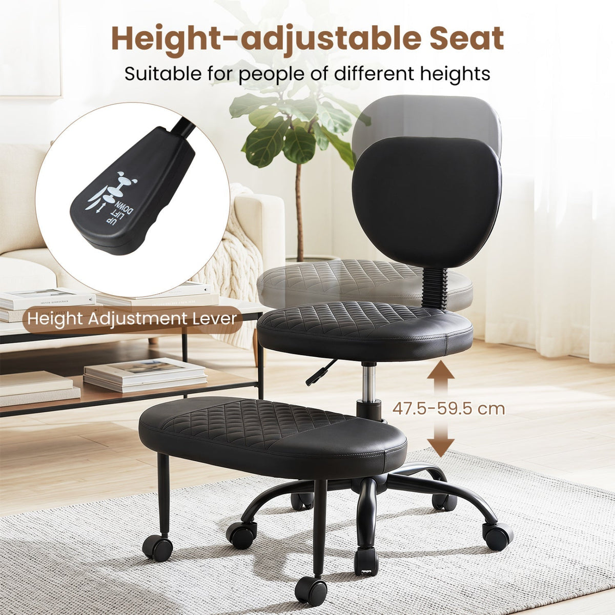 Cross-Legged Office Chair with Adjustable Height and Footrest