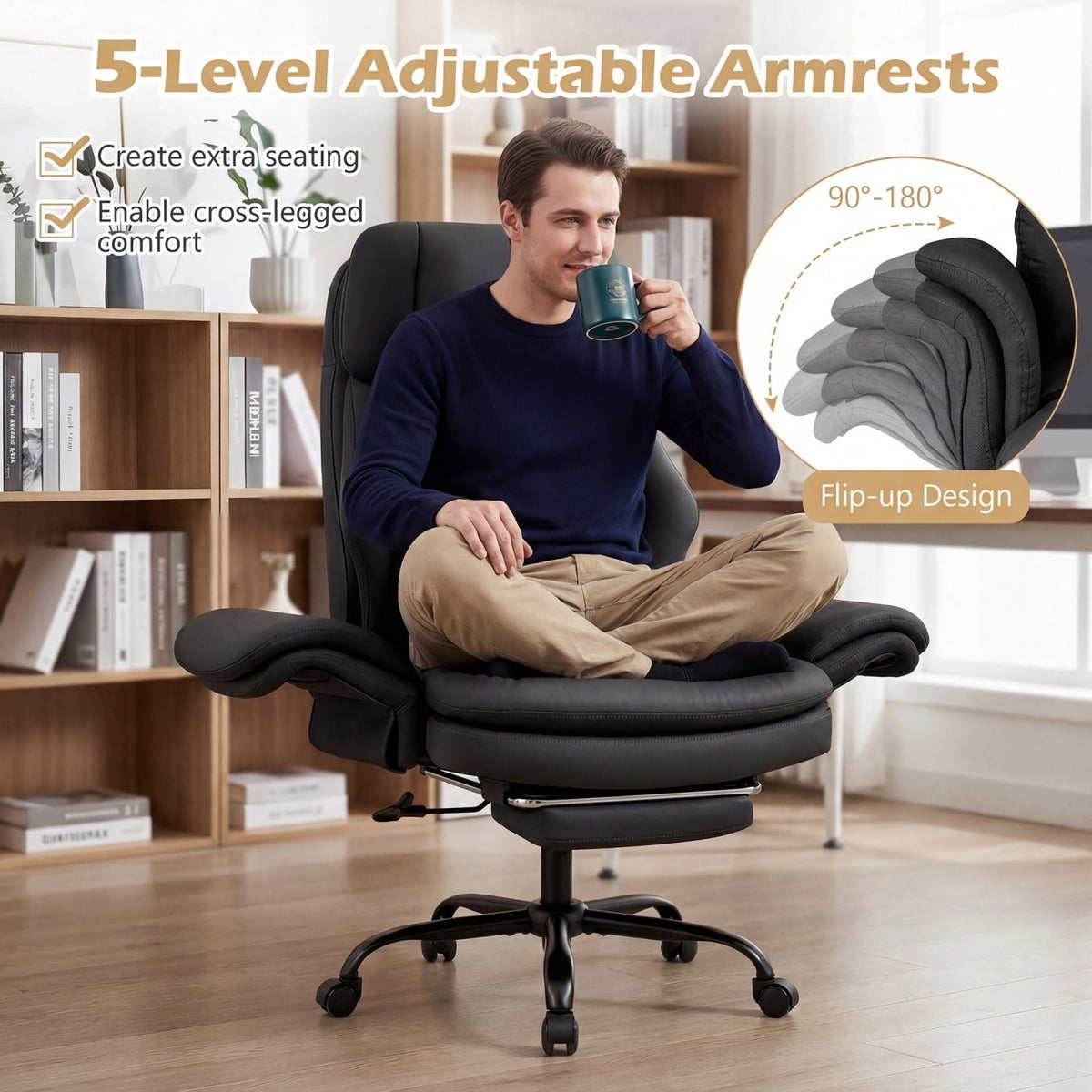 Big and Tall Office Chair with Retractable Footrest