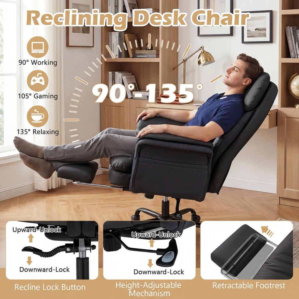 Big and Tall Office Chair with Retractable Footrest