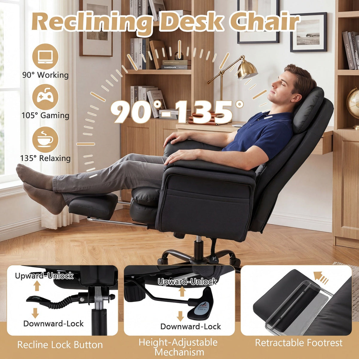 Big and Tall Office Chair with Retractable Footrest