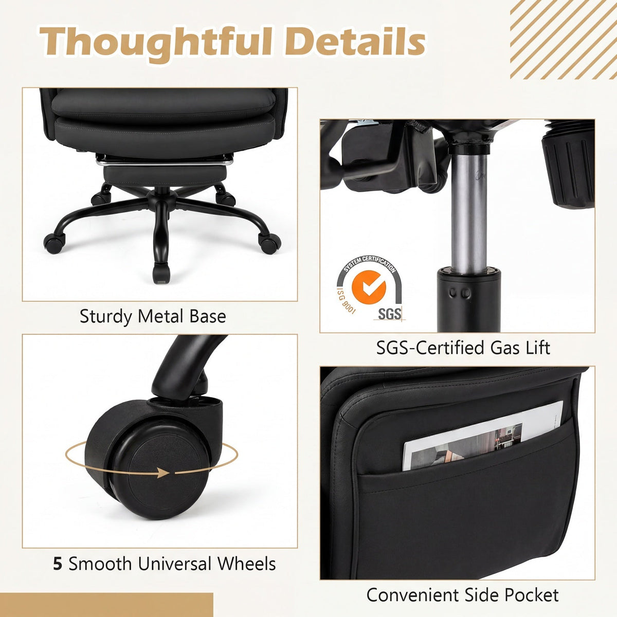 Big and Tall Office Chair with Retractable Footrest