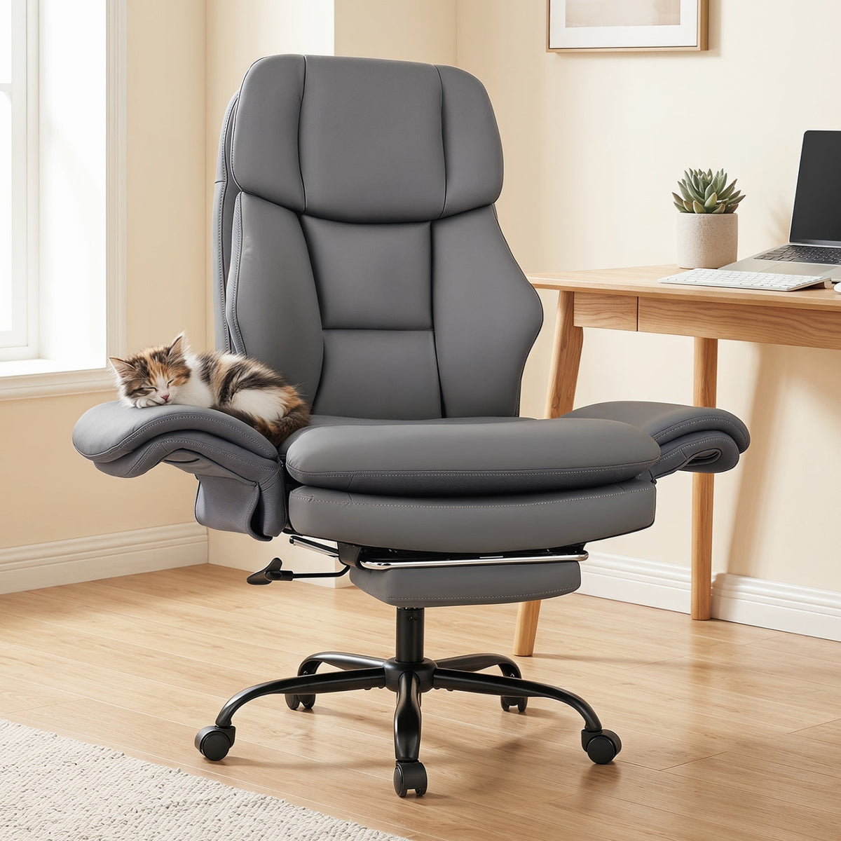 Big and Tall Office Chair with Retractable Footrest