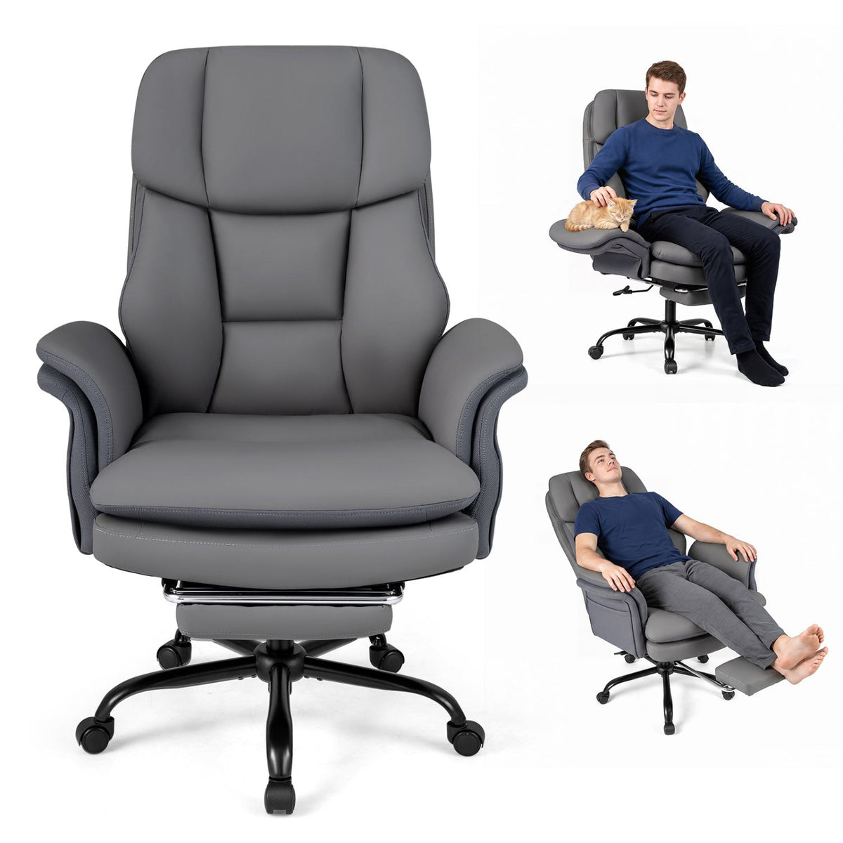 Big and Tall Office Chair with Retractable Footrest