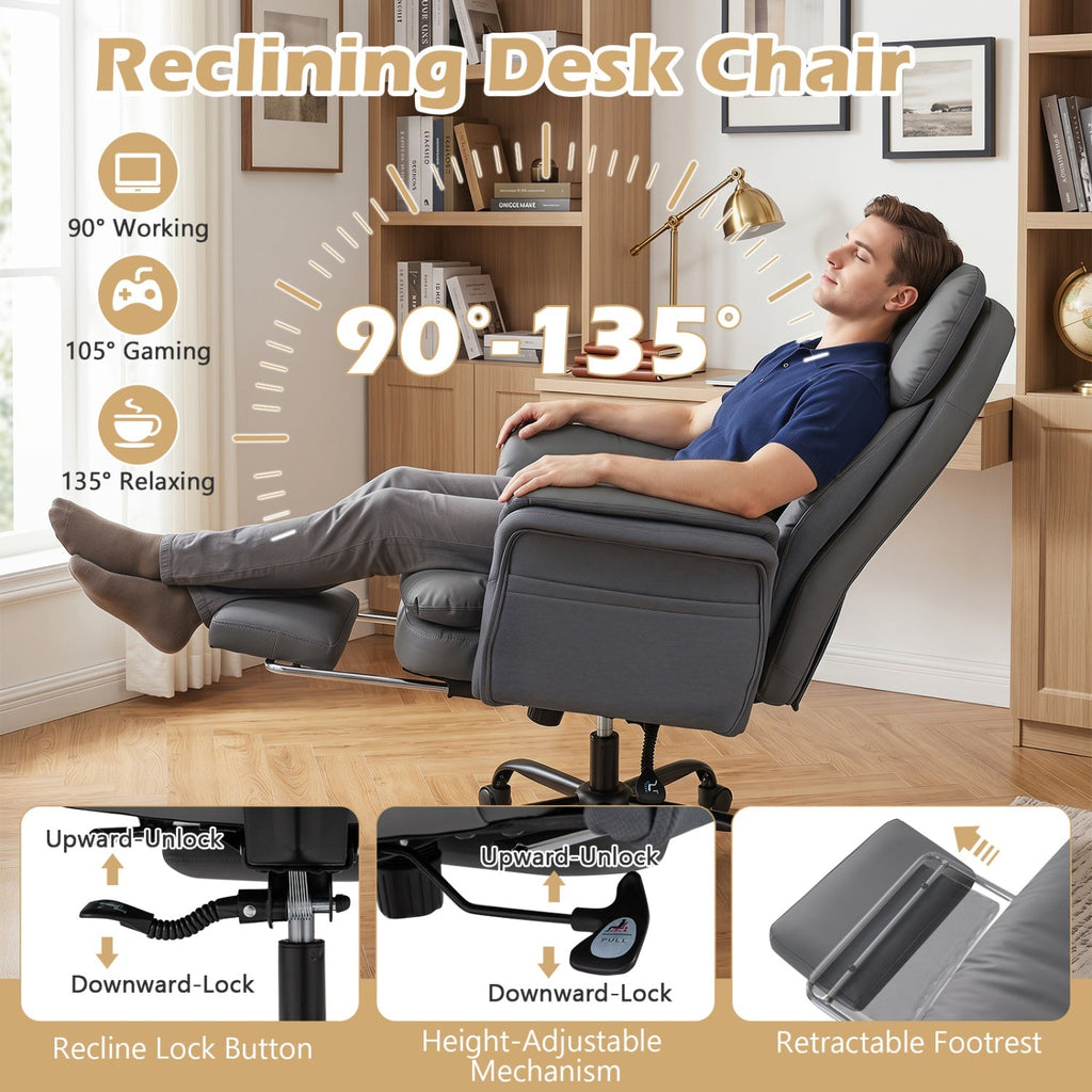 Big and Tall Office Chair with Retractable Footrest
