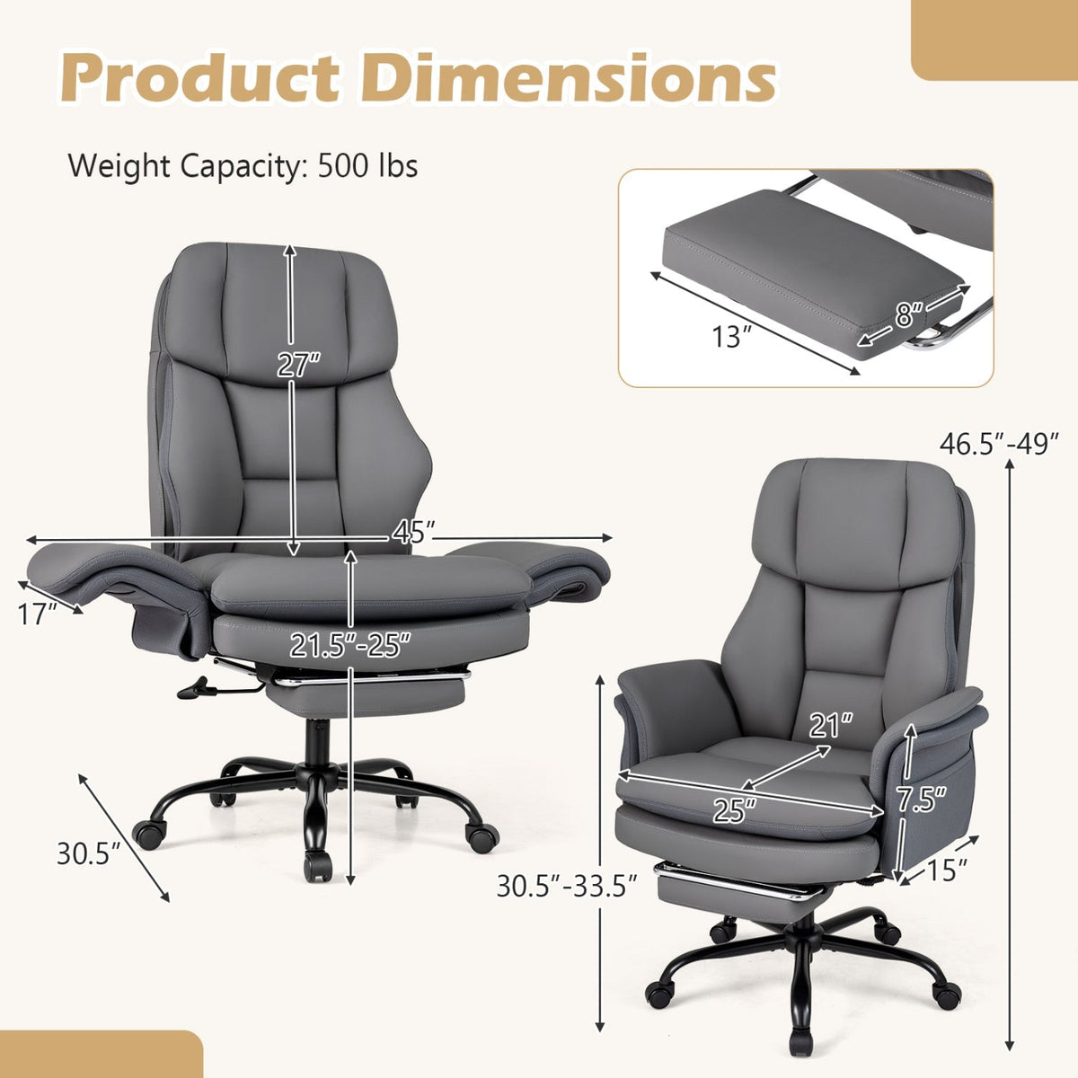 Big and Tall Office Chair with Retractable Footrest
