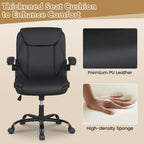 Ergonomic Leather Office Chair with Flip-up Armrests and Rocking Function