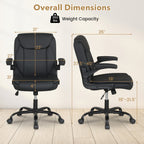 Ergonomic Leather Office Chair with Flip-up Armrests and Rocking Function