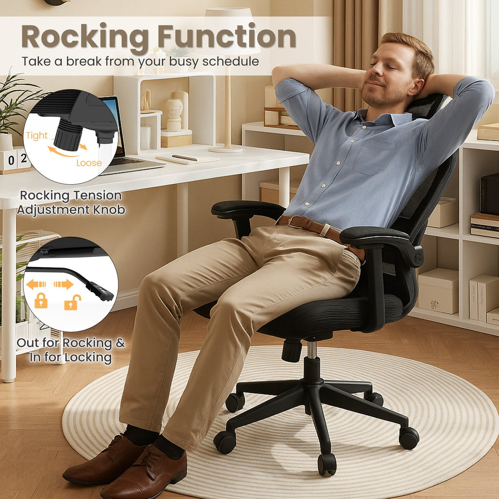 Ergonomic Mesh Office Chair with Adjustable Lumbar Support and Flip-up Armrests-Black