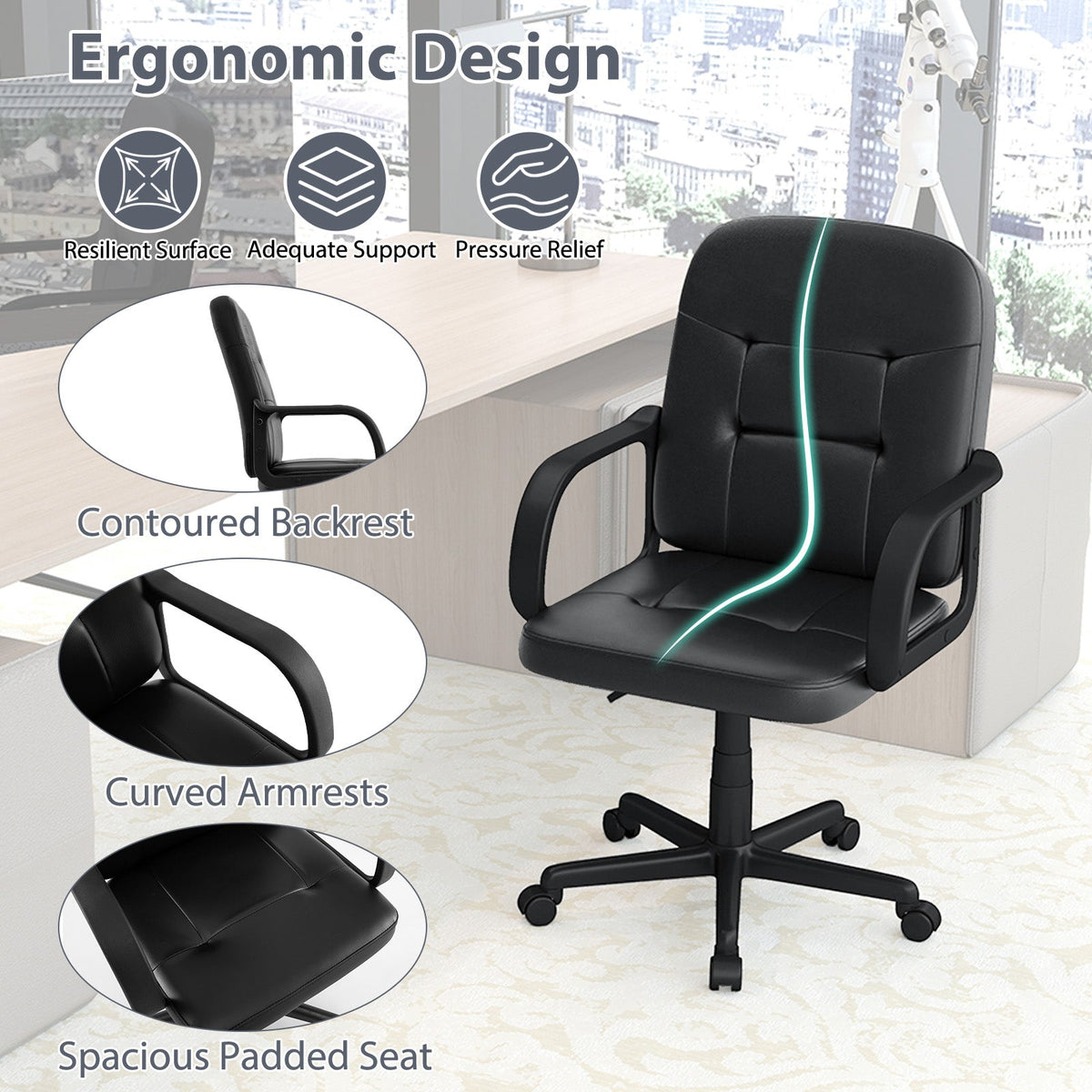 Ergonomic Office Chair with 360° Wheels
