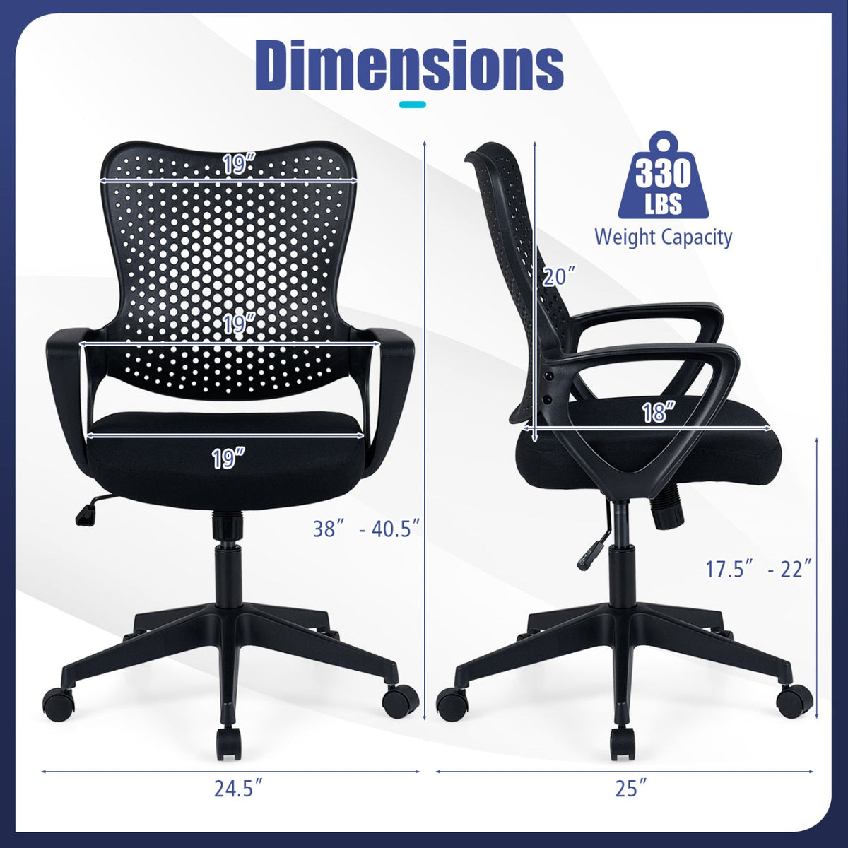 Ergonomic Office Chair Height Adjustable Computer Desk Chair with Breathable Butterfly Back