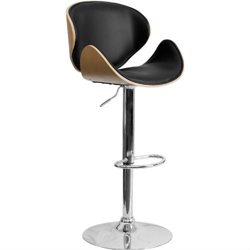 Modern Adjustable-Height Bar Stools with Curved Black Vinyl Seat & Back