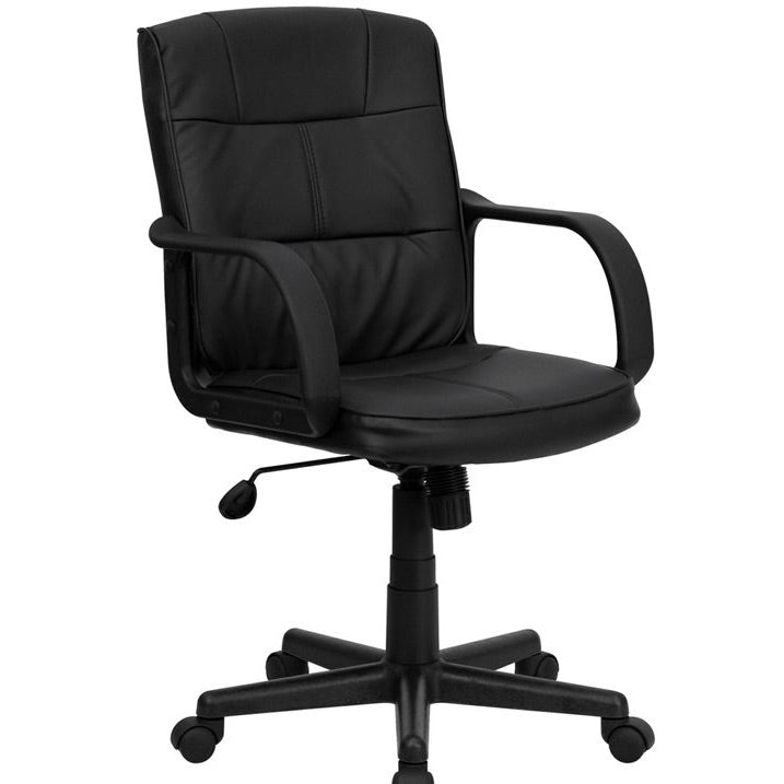 Black Mid-Back Leather and PU Office Chair with Nylon Arms
