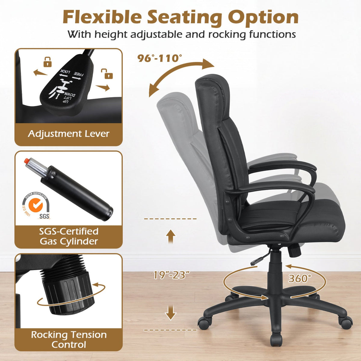 PU Leather Office Chair with Rocking Function