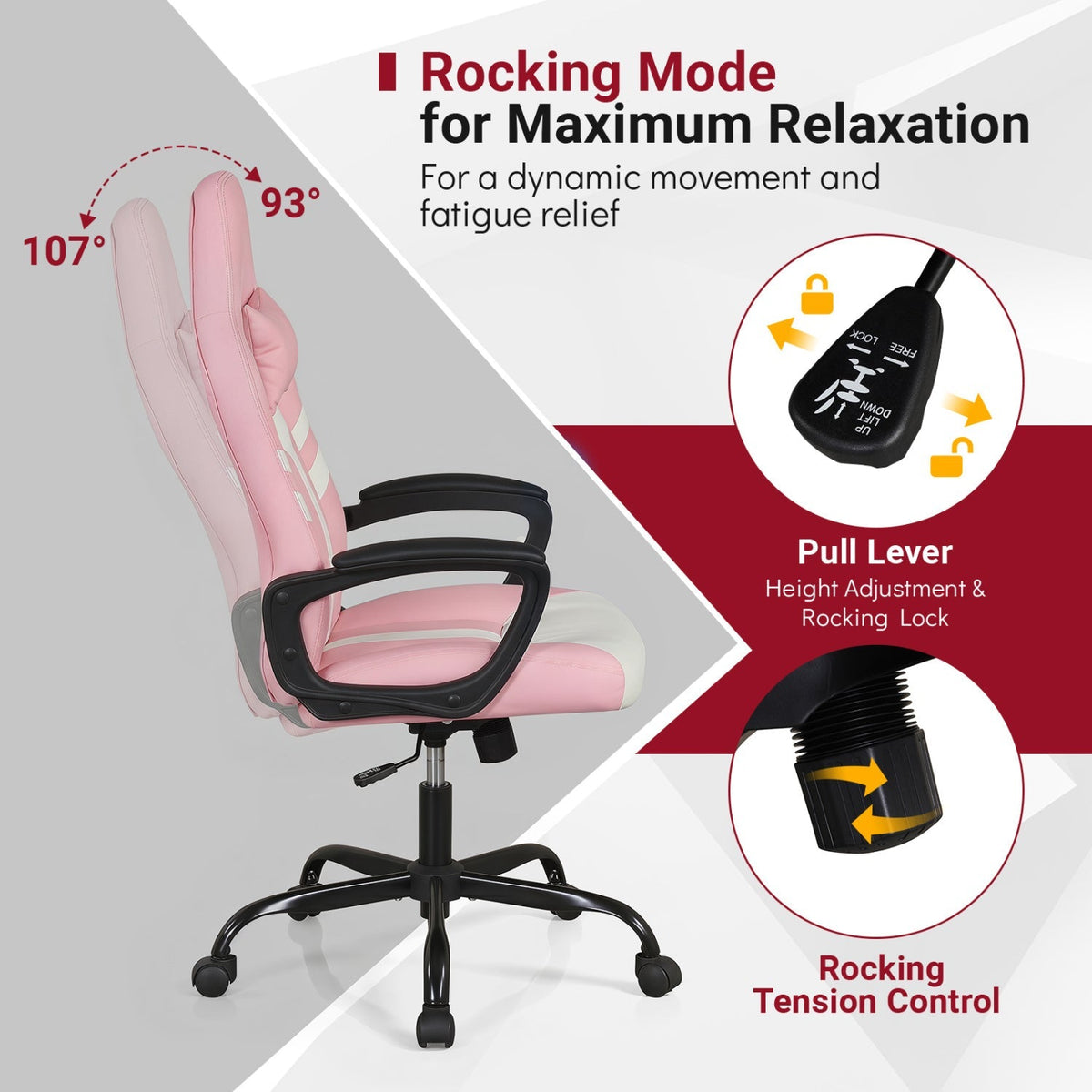 Ergonomic Gaming Chair with Removable Head Pillow & Rocking