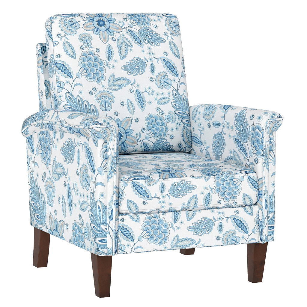 Floral Accent Chair Farmhouse Boho Armchair with Solid Wood Legs and High Back