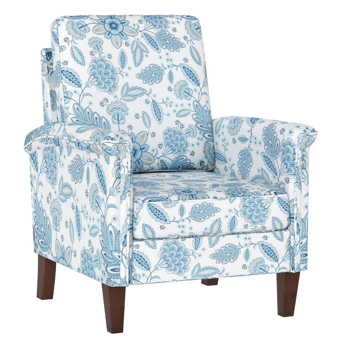 Floral Accent Chair Farmhouse Boho Armchair with Solid Wood Legs and High Back