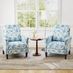Floral Accent Chair Farmhouse Boho Armchair with Solid Wood Legs and High Back