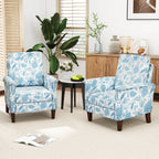Floral Accent Chair Farmhouse Boho Armchair with Solid Wood Legs and High Back