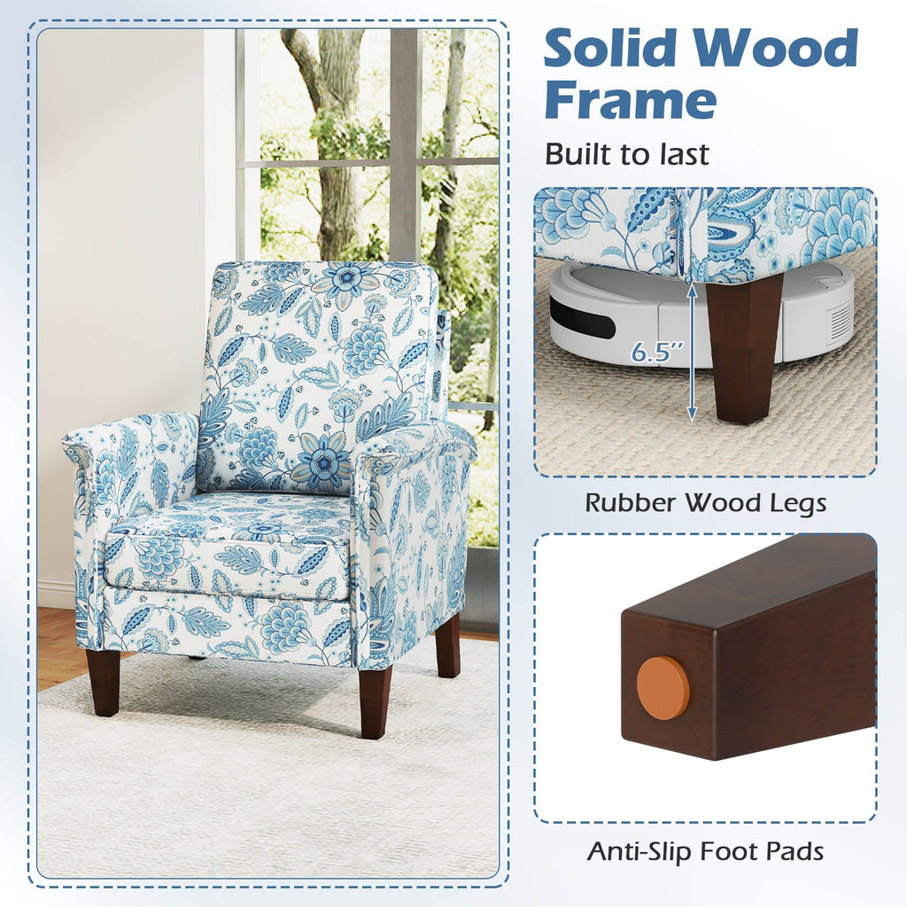 Floral Accent Chair Farmhouse Boho Armchair with Solid Wood Legs and High Back