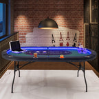 Foldable 10-Player Poker Table with LED Lights and USB Ports