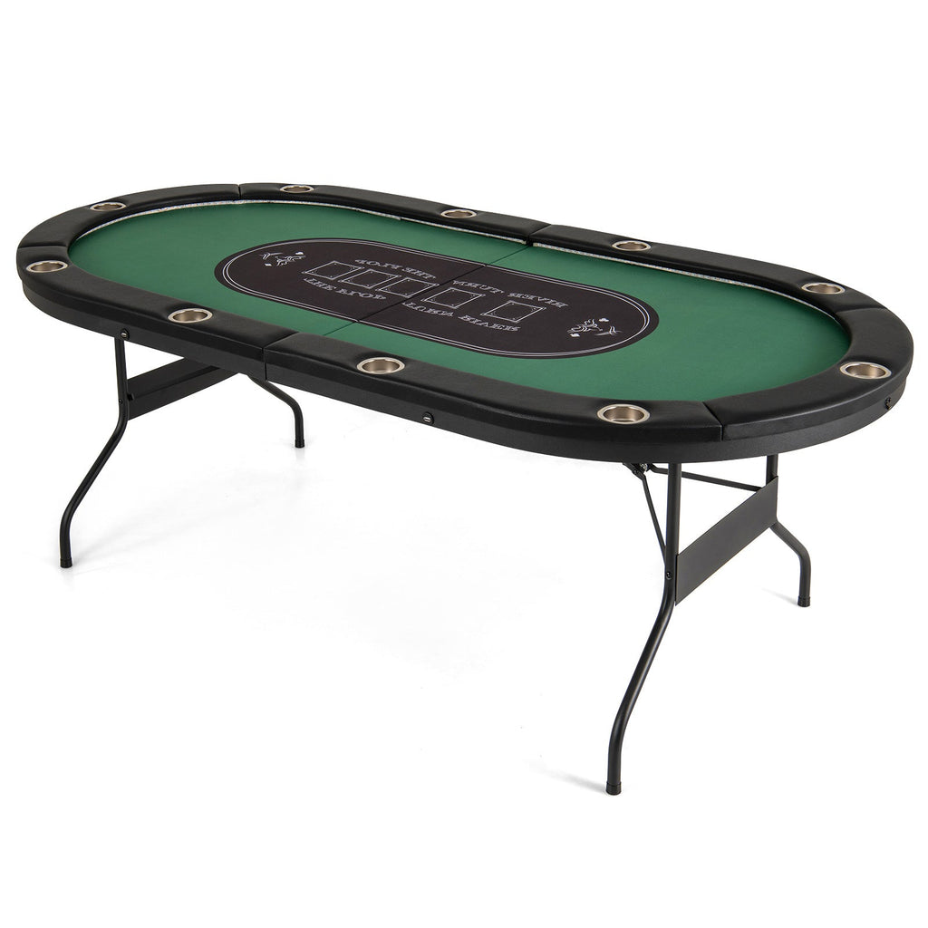 Foldable 10-Player Poker Table with LED Lights and USB Ports