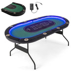 Foldable 10-Player Poker Table with LED Lights and USB Ports