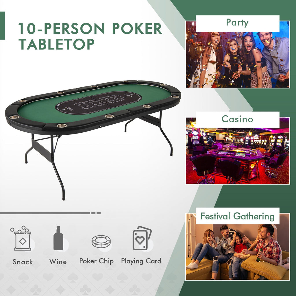 Foldable 10-Player Poker Table with LED Lights and USB Ports