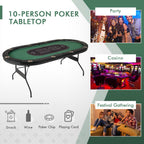Foldable 10-Player Poker Table with LED Lights and USB Ports