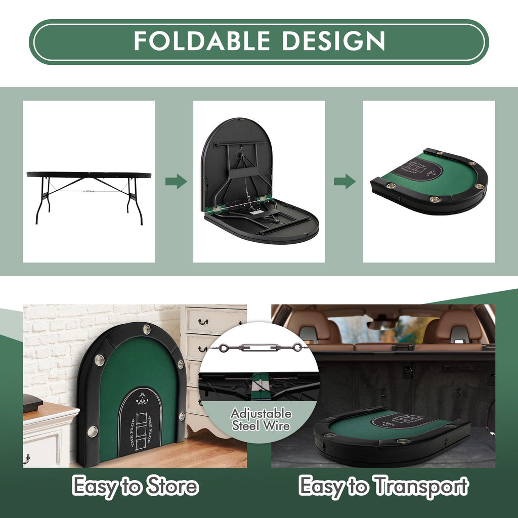 Foldable 10-Player Poker Table with LED Lights and USB Ports