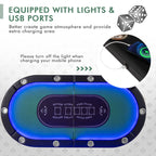 Foldable 10-Player Poker Table with LED Lights and USB Ports